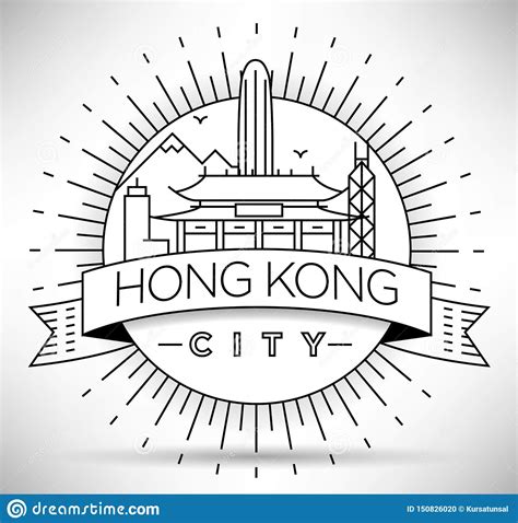 Minimal Vector Hong Kong City Linear Skyline With Typographic Design