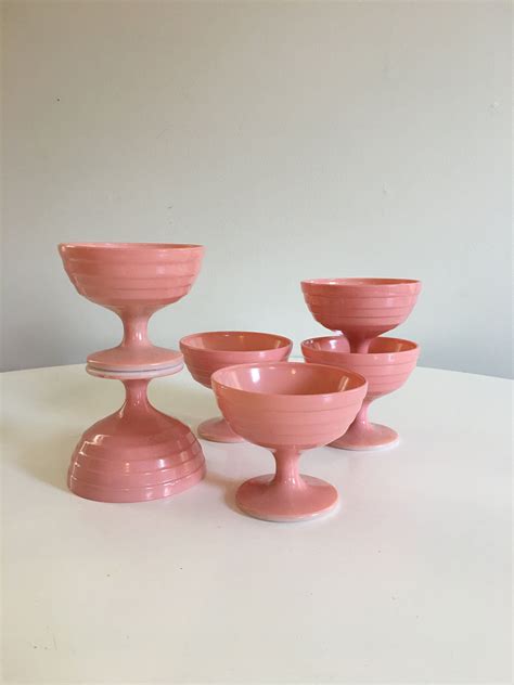 Vintage Hazel Atlas Moderntone Platonite Pink Footed Bowls Set Of