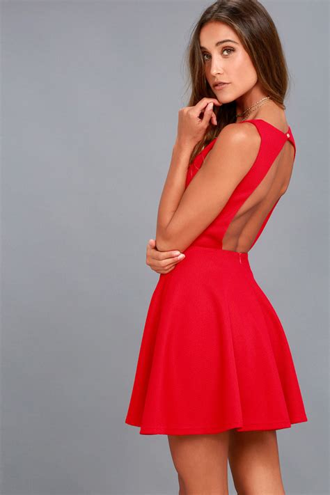 Cute Red Skater Dress Homecoming Dress Backless Dress Lulus