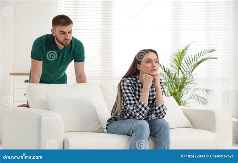 Unhappy Couple With Relationship Problems At Home Stock Image Image Of Couple Disbelief