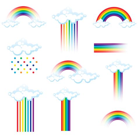 Set Of Colorful Rainbows And Clouds Vector Art At Vecteezy