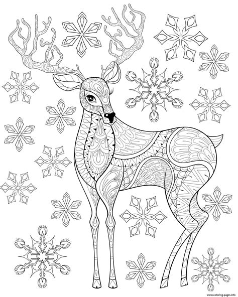 Christmas For Adults Deer Antlers Snowflakes Intricate Coloring Pages