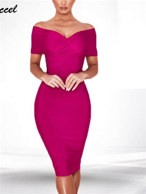 Elegant Off Shoulder Bodycon Bandage Dress Summer Women S 2021 Sexy