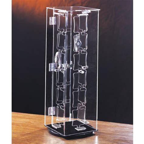 Rotating Clear Acrylic Watch Display Stand With Lock Holds 48 Watches
