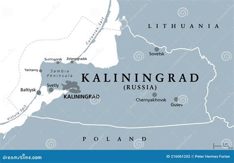 Kaliningrad Region Kaliningrad Oblast Gray Political Map Stock Vector