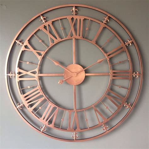 Large Bright Copper Rose Gold Skeleton Wall Clock Roman Numerals