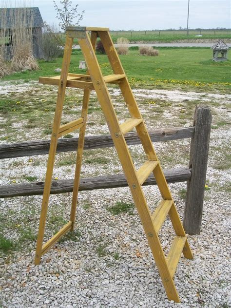 6 Step Vintage Wooden Step Ladders For Decorating