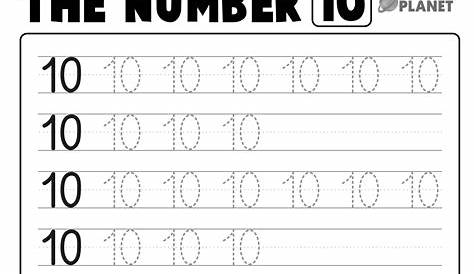 tracing number 10 worksheets for kindergarten