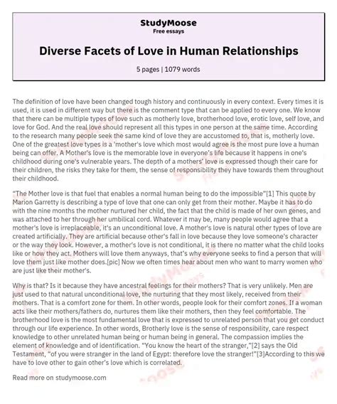 Diverse Facets Of Love In Human Relationships Free Essay Example