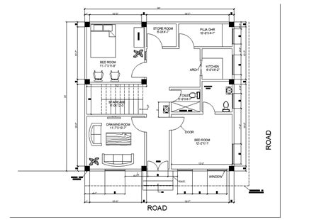 30x30 Autocad House Floor Plan Cad Drawing Dwg File Cadbull