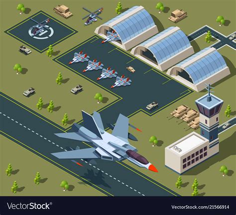 Military Airport Isometric Low Poly 3d Usa Vector Image