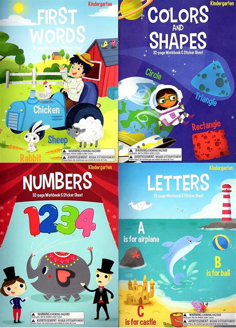 Workbooks Kindergarten Educational With Sticker Sheet Set Of 4 Books V2