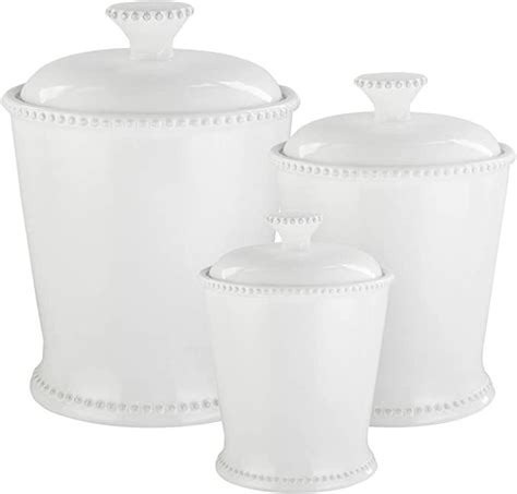 Bianca Scallop 3 Piece Ceramic Round Canister Set White Canister Set
