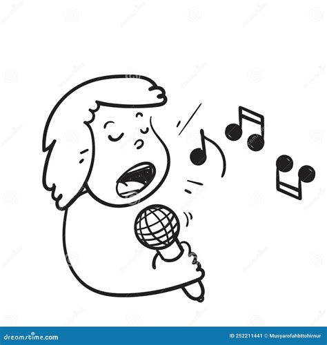 Hand Drawn Doodle Character Singing Voice Illustration Vector Stock