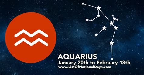 If you are born on january 20, get your birthday horoscope and birthday personality predictions for january 20th. Aquarius Horoscope - List Of National Days