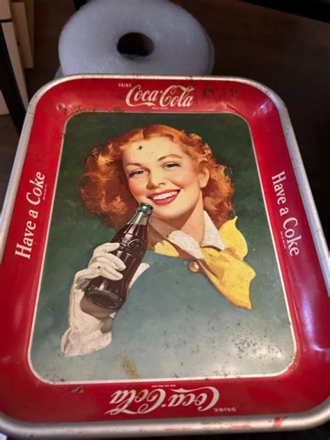 VINTAGE 1948 COCA COLA Metal Serving Tray Have A Coke Redhead Girl 13