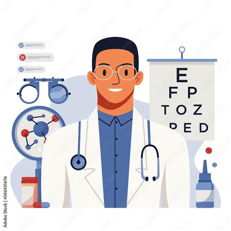 Eye Test Procedure And Prescription Glasses Concept Ophthalmology Medical Concept With Glasses