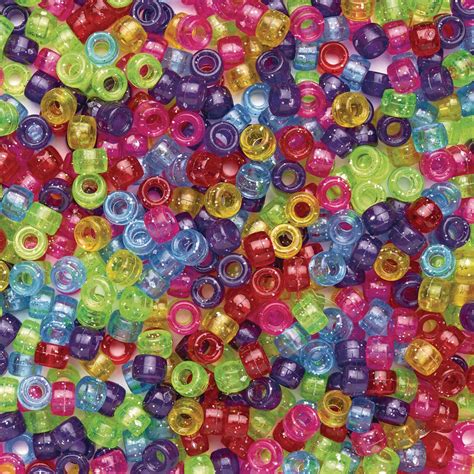 Colorations Glitter Pony Beads, 1 lb. 1800 Pcs in Resealable Stand-Up Bag for Storage, Accent ...