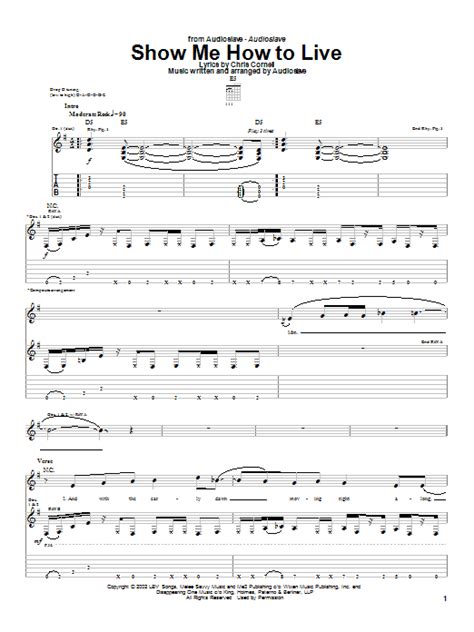 Show Me How To Live Sheet Music Audioslave Guitar Tab