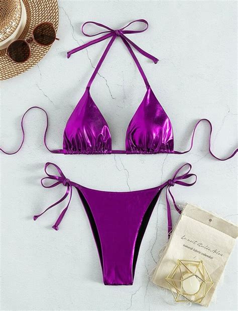 purple metallic bikini set etsy