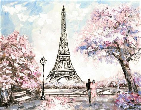 Street View Of Paris With The Eiffel Tower Tender Landscape Oil