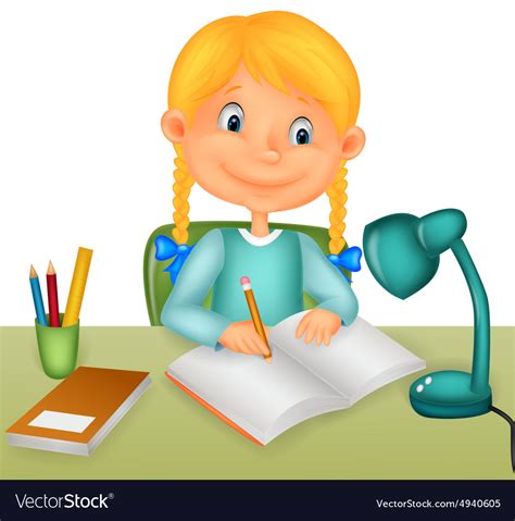 Cartoon Little Girl Studying Royalty Free Vector Image Reverasite