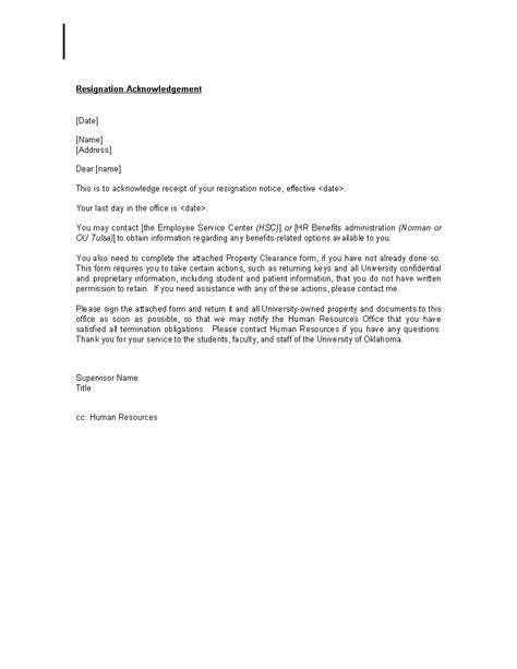 Job Resignation Acknowledgement Letter Templates At