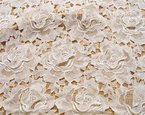 Off White Crocheted Lace Fabric With 3d Peony Bridal Lace Etsy