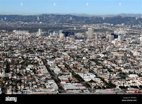 Aerial View Of Los Angeles La Urban Sprawl Skyline Skyscrapers Stock