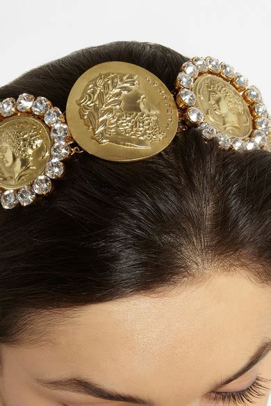 Dolce And Gabbana Gold Tone Swarovski Crystal Coin Headband Net A