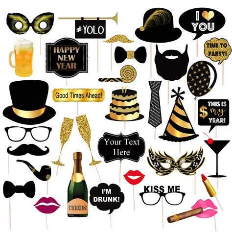 Editable New Years Party Props Printable Photo Booth Props Instant Do