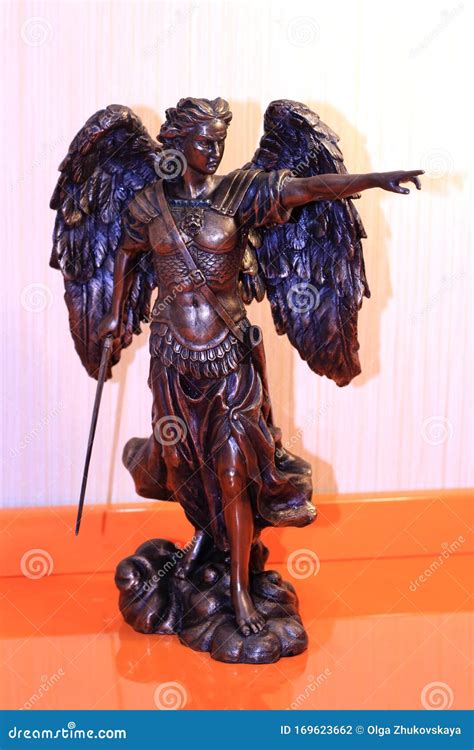 Sculpture Of Archangel Michael With Wings And Sword Stock Photo Image