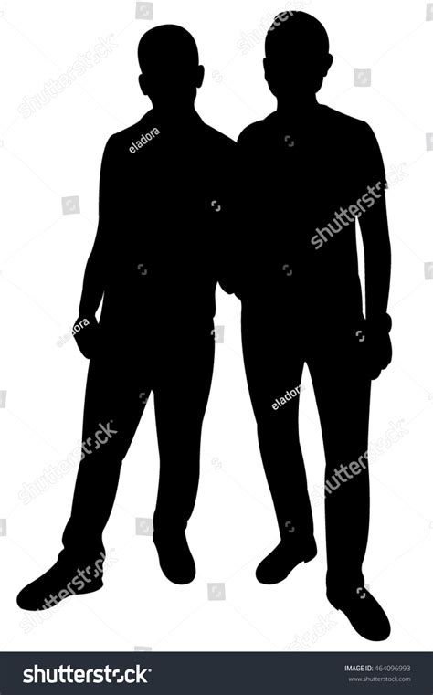 Two Friends Together Silhouette Vector 스톡 벡터로열티 프리 464096993