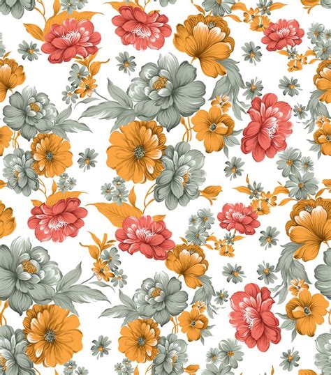 An Orange And Grey Flower Pattern On White Background