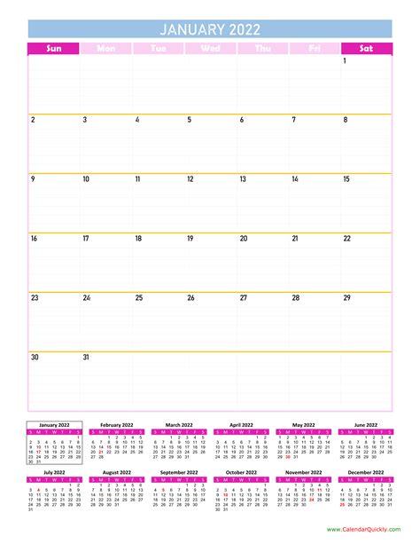 Monthly Calendar 2022 Vertical Calendar Quickly