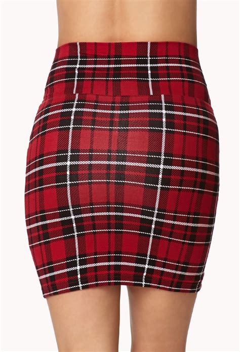 Lyst Forever 21 Plaid Bodycon Skirt In Red