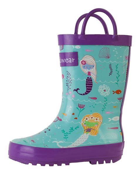 Oaki Kids Rubber Rain Boots With Easy On Handles For Boys Girls