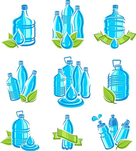 Conjunto De Etiquetas Y Elementos De Agua De Botellas Colección De