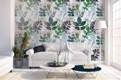Removable Peel And Stick Wallpaper Modern Floral Leaves Etsy Peel