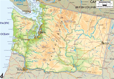 Physical Map Of Washington State Usa Ezilon Maps