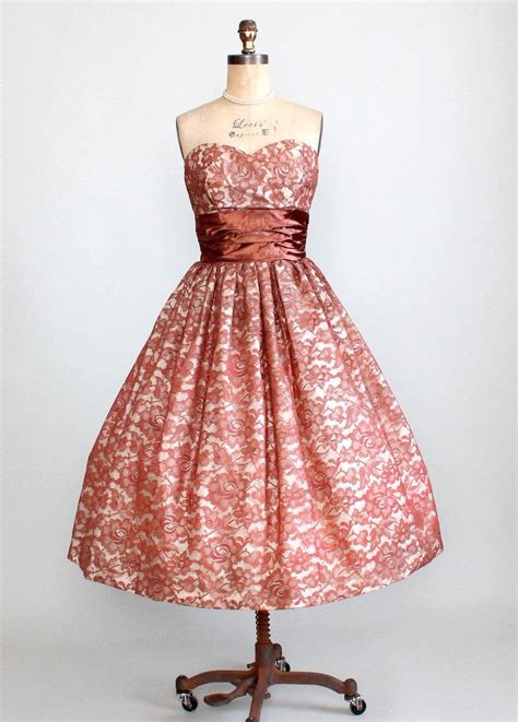 Vintage 1950s Strapless Brown Lace Party Dress Vintage 1950s Dresses