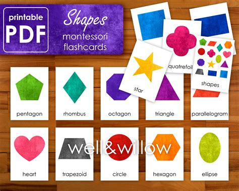 Shapes Montessori Flashcards Three Part Cards Nomenclature Etsy
