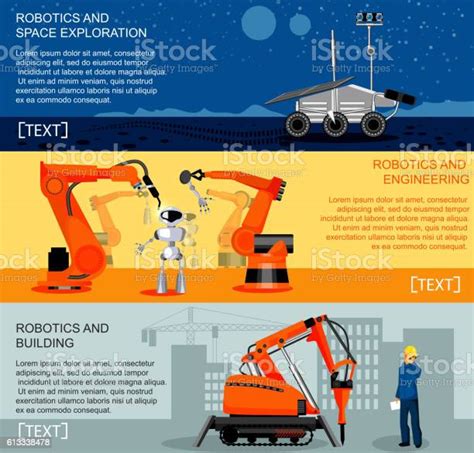 Robotics And Automation Horizontal Banners Set Stock Illustration