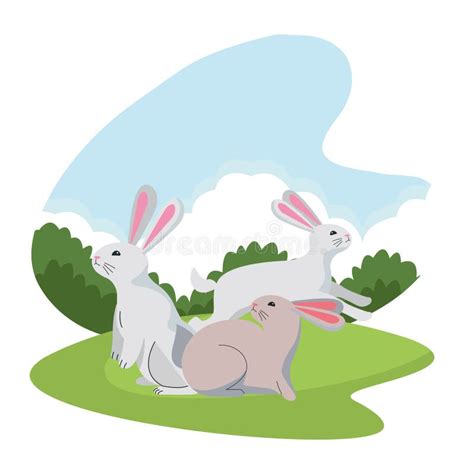 Cute Three Rabbits Animals Cartoons Stock Photo Image Of Furry