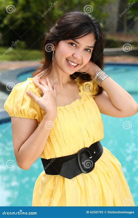 Atractive Multiracial Girl At Swimming Pool Stock Photo Image Of