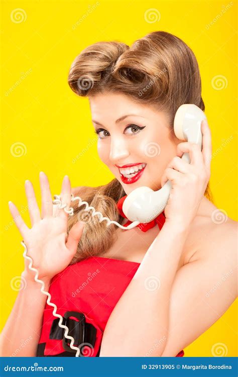 Pin Up Girl Talking On Retro Telephone Stock Image Image Of Portrait
