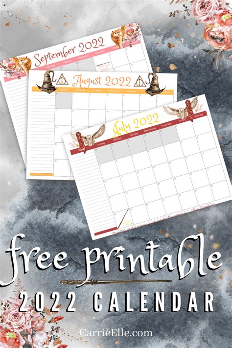 Free Printable 2022 Wizard Magic Harry Potter-Themed Calendar - Carrie Elle