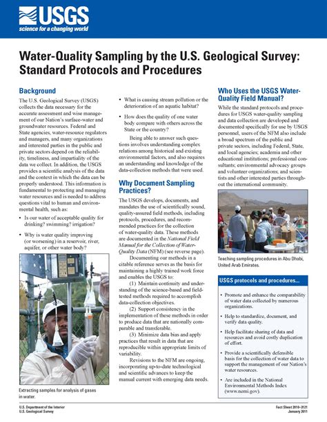 Usgs Fact Sheet 20103121 Water Quality Sampling By The Us