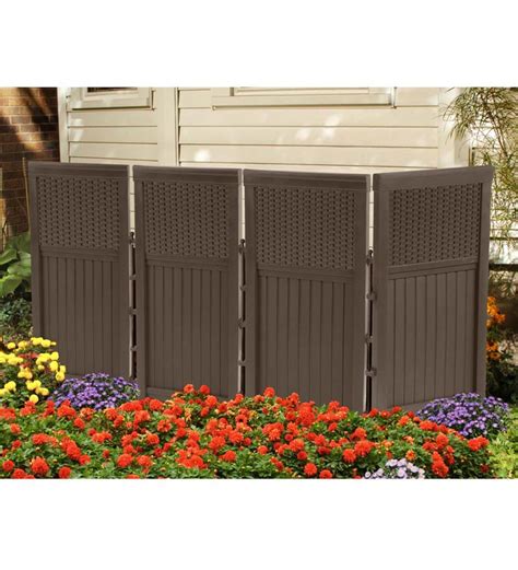Outdoor Brown Resin Four Panel Privacy Screen Garden Fencing And Edging