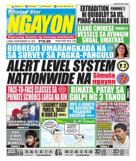 Pilipino Star Ngayon November 22 2021 Newspaper